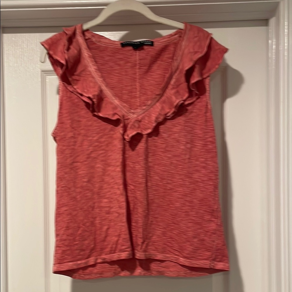 Veronica Bears Coral Ruffle V-Neck Women's Top